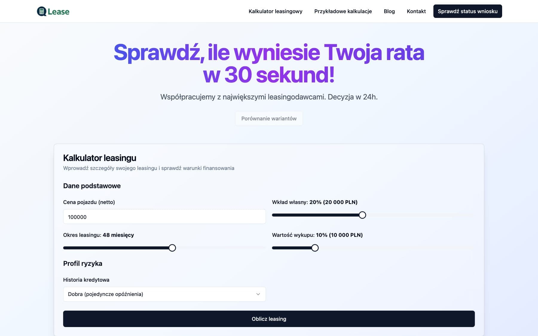 QLease, realizacja strony internetowej