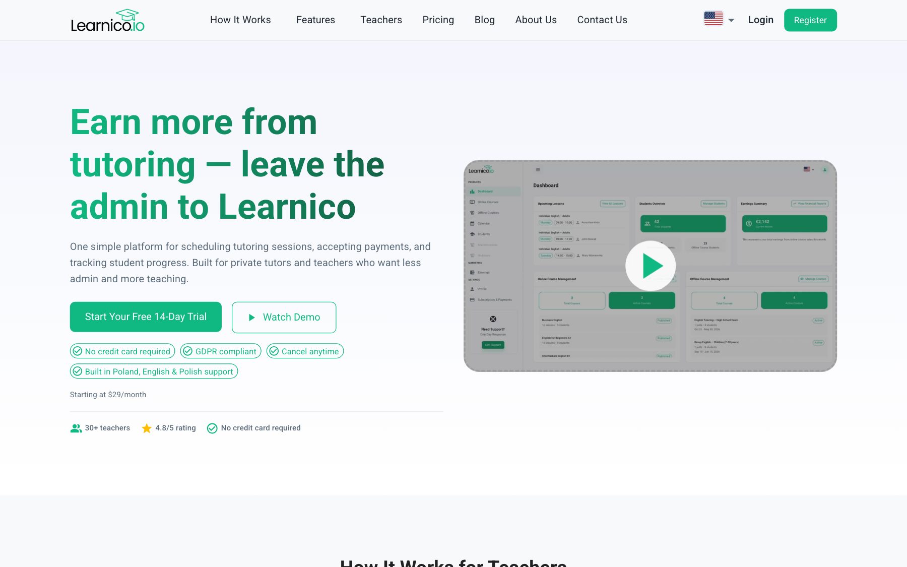 Learnico.io, panel nauczyciela