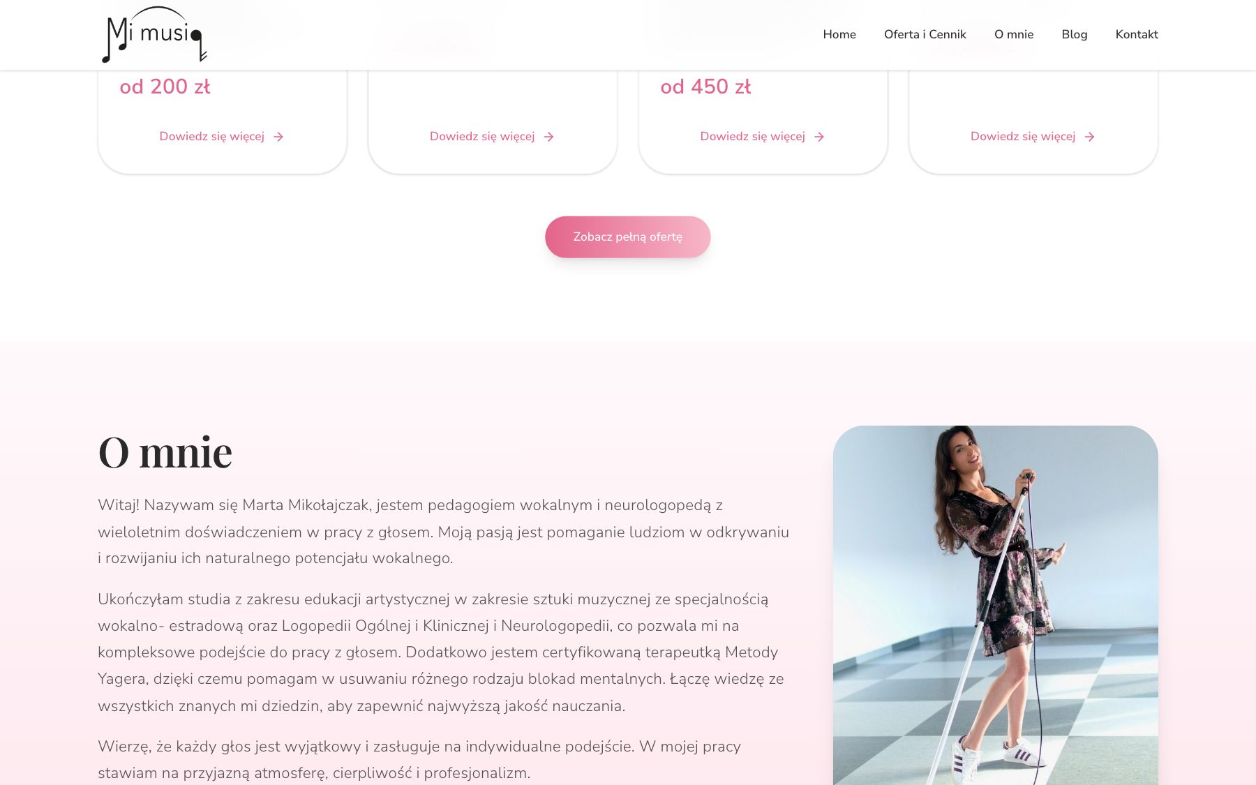Strona mimusiq.com, sekcja usług