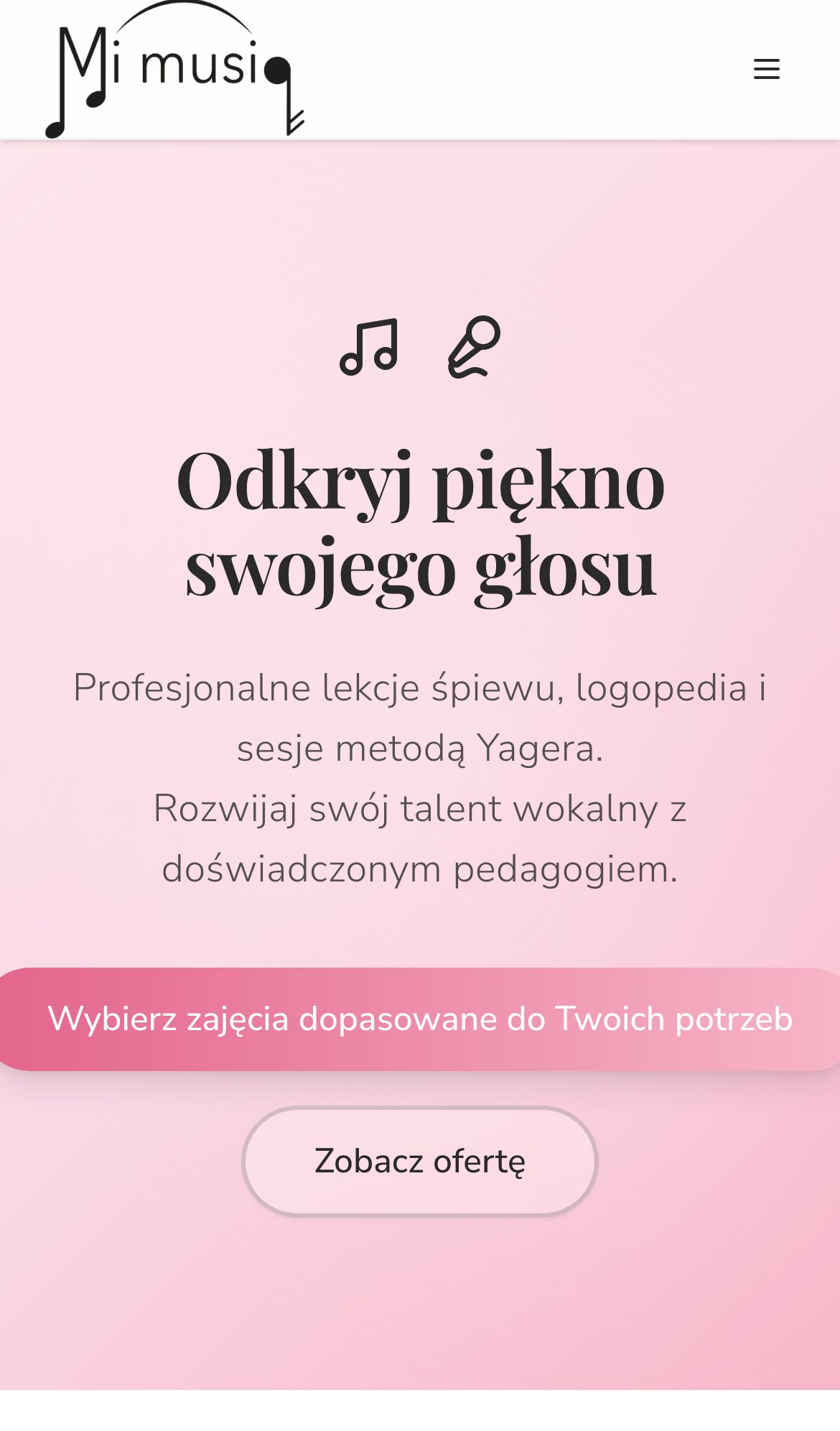 Strona mimusiq.com, widok mobilny