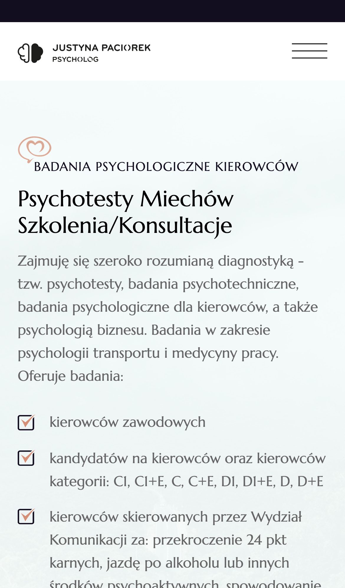 Strona psycholog-paciorek.pl, widok mobilny